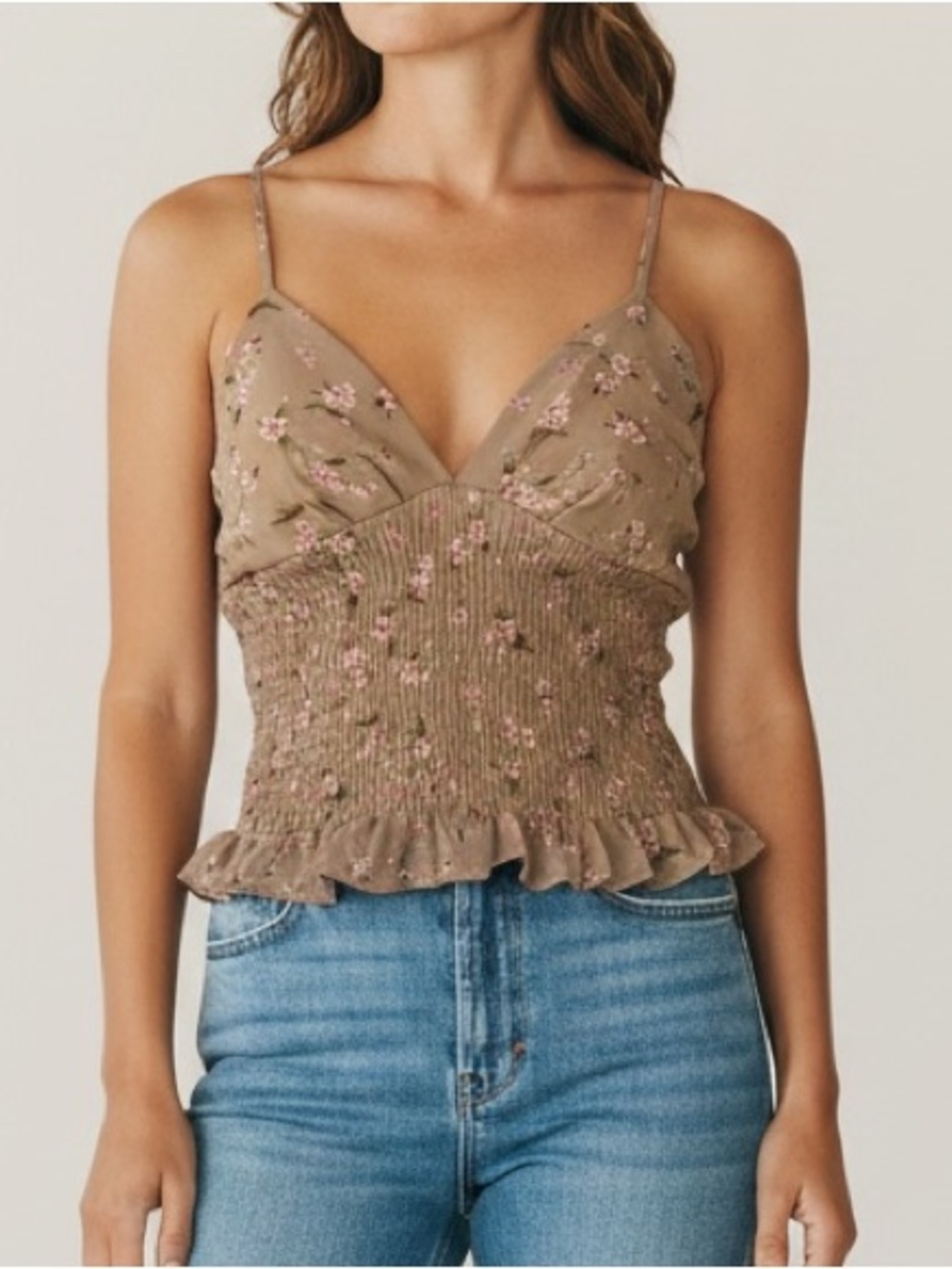 Floral Smocked Peplum Cami Cottagecore Coquette Prairie Tank Top  Active USA